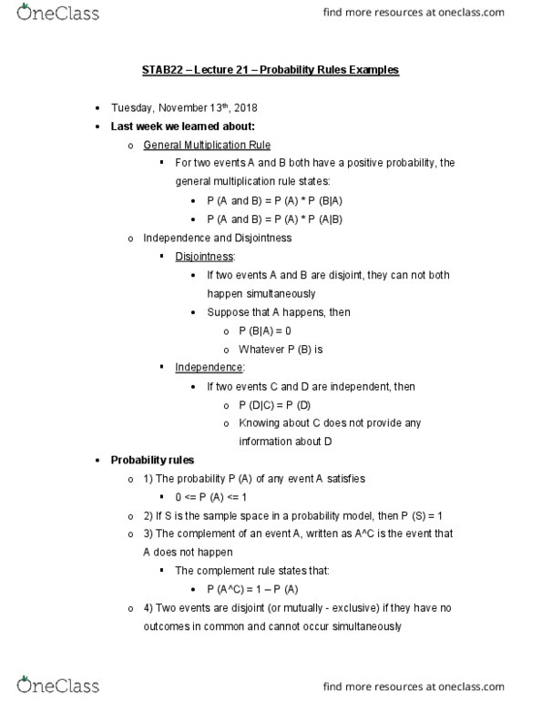 STAB22H3 Lecture Notes - Lecture 21: Sample Space, Bayes Estimator thumbnail