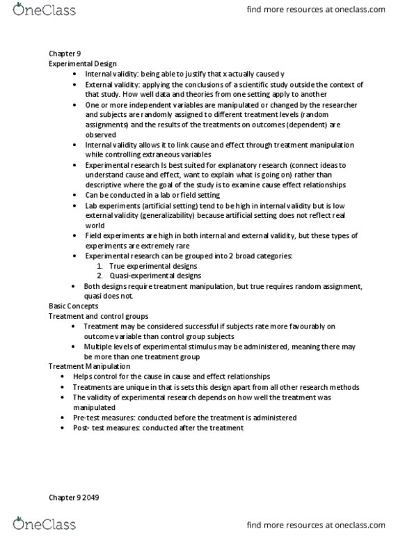 KINE 2049 Chapter Notes - Chapter 9: Internal Validity, Treatment And Control Groups, Latin Square thumbnail