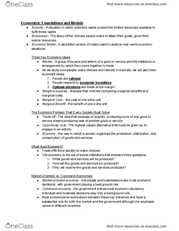 ECON 13 Lecture Notes - Lecture 2: Marginalism, Opportunity Cost, Macroeconomics thumbnail