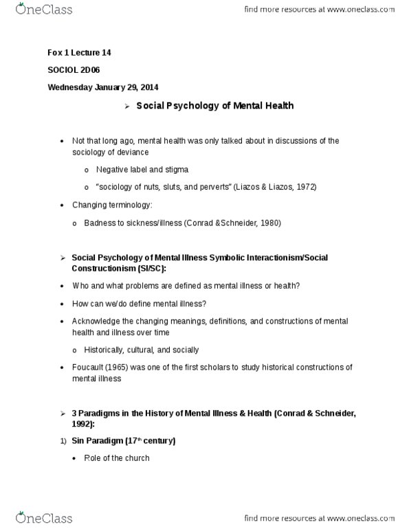 SOCIOL 2D06 Lecture Notes - Lecture 14: Erving Goffman, Webmd, Social Stigma thumbnail
