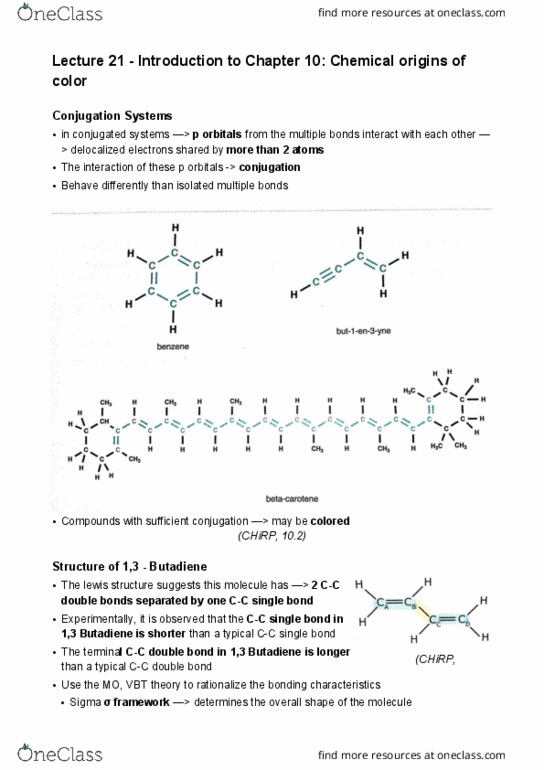 CHEM 121 Lecture Notes - Lecture 21: Conjugated System, Lewis Structure, The Terminal thumbnail
