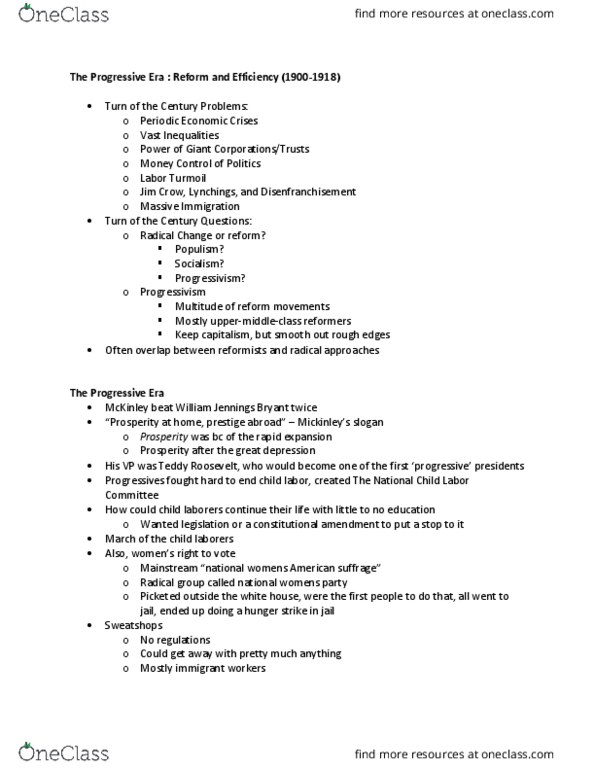 37:575:202 Lecture Notes - Lecture 5: Radical Change, National Child Labor Committee, William Jennings Bryan thumbnail