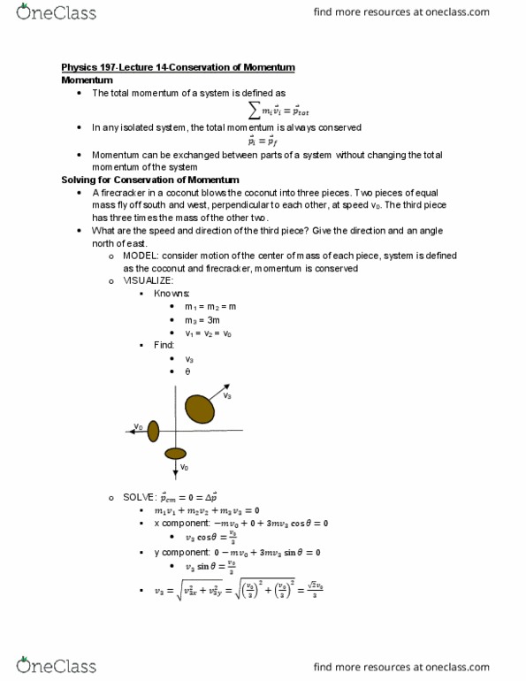 Physics 197 Lecture Notes - Lecture 14: Firecracker, Kinetic Energy, Elastic Collision cover image