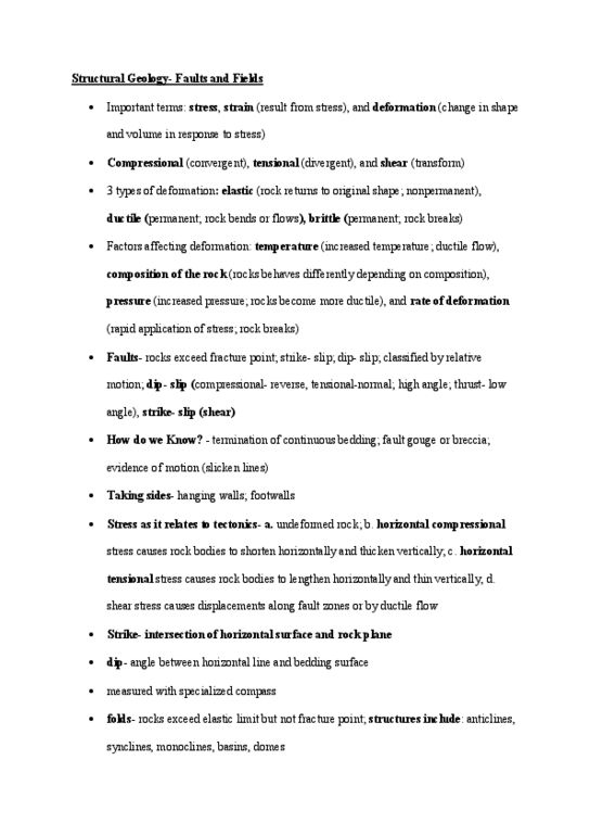 GEO 102 Lecture Notes - Lecture 15: Fault Gouge, Monocline, Breccia thumbnail