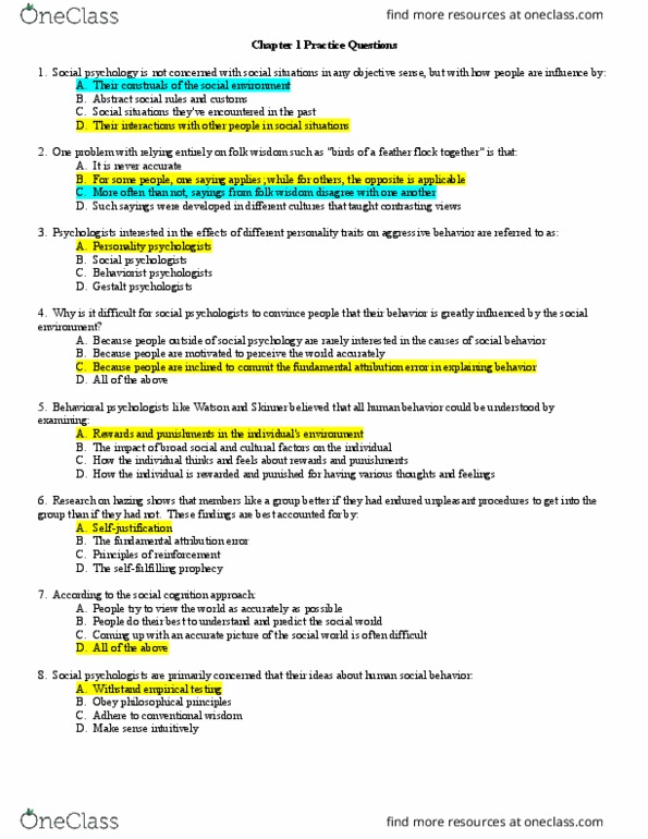 PSY BEH 104S Chapter Notes - Chapter 1: Fundamental Attribution Error, Construals, Social Cognition thumbnail