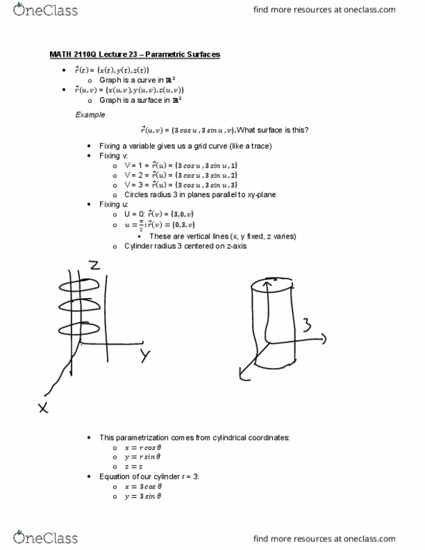 MATH 2110Q Lecture Notes - Lecture 23: Cylindrical Coordinate System, Tangent Space thumbnail