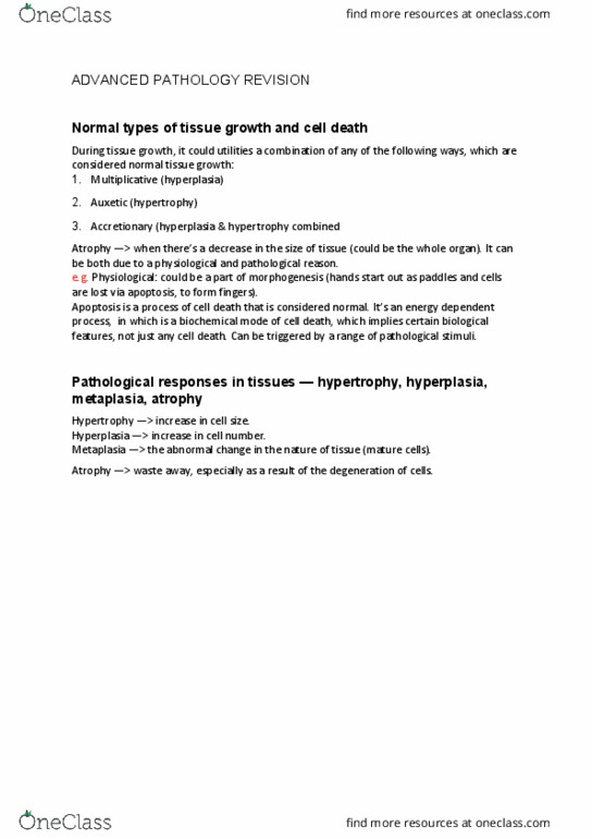 300850 Lecture Notes - Lecture 3: Metaplasia, Hyperplasia, Morphogenesis thumbnail