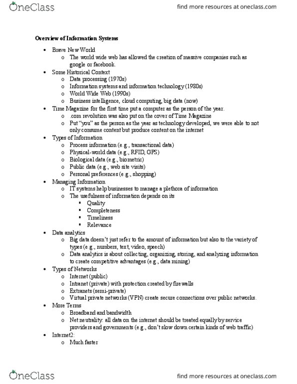 MGMT 1 Lecture Notes - Lecture 12: Information System, List Of File Formats, Big Data thumbnail