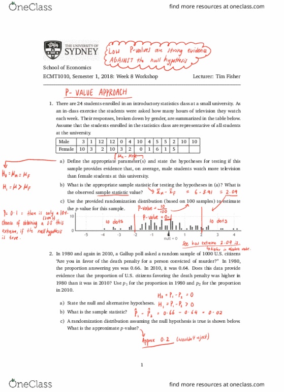 ECMT1010 Lecture Notes - Lecture 7: Null Hypothesis, Statistic, Spread Betting thumbnail