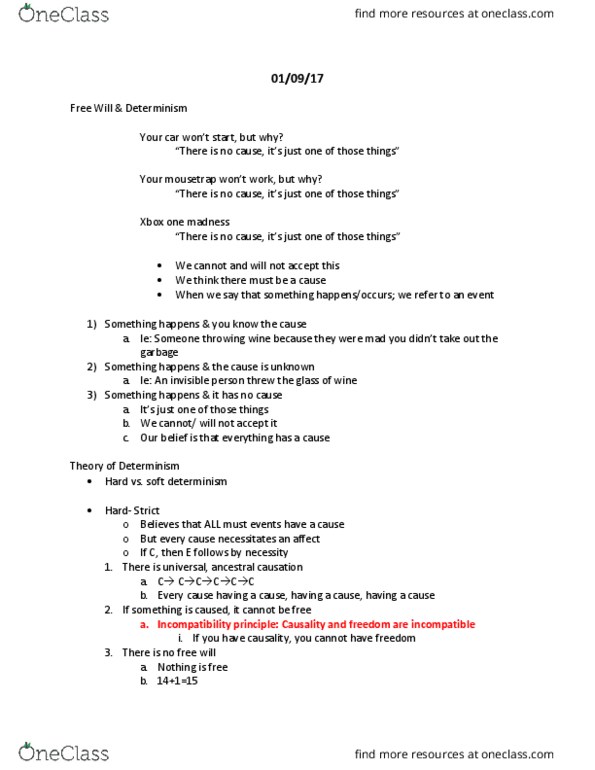 PHIL 1F90 Lecture Notes - Lecture 14: Determinism thumbnail