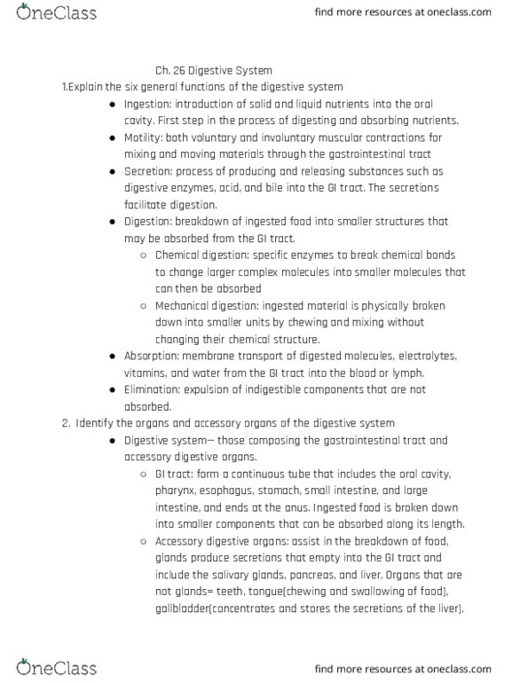 BMS 251 Lecture Notes - Lecture 9: Salivary Gland, Intestinal Gland, Digestion thumbnail