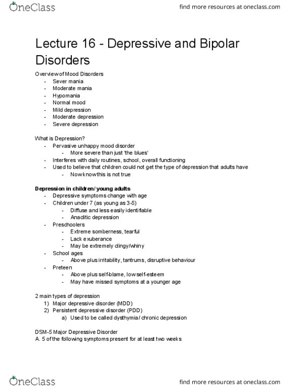 PSY 4105 Lecture Notes - Lecture 16: Major Depressive Disorder, Bipolar Disorder, Mood Disorder thumbnail
