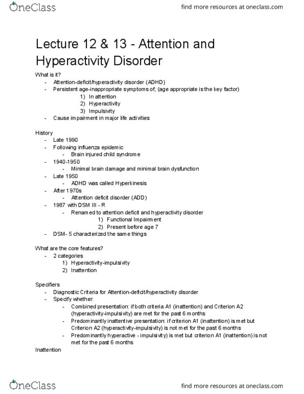 PSY 4105 Lecture Notes - Lecture 12: Attention Deficit Hyperactivity Disorder, Attention, Impulsivity thumbnail