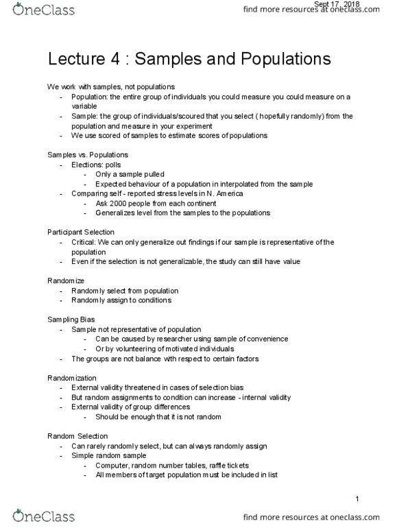 PSY 2174 Lecture Notes - Lecture 4: Energy Medicine, External Validity, Simple Random Sample thumbnail