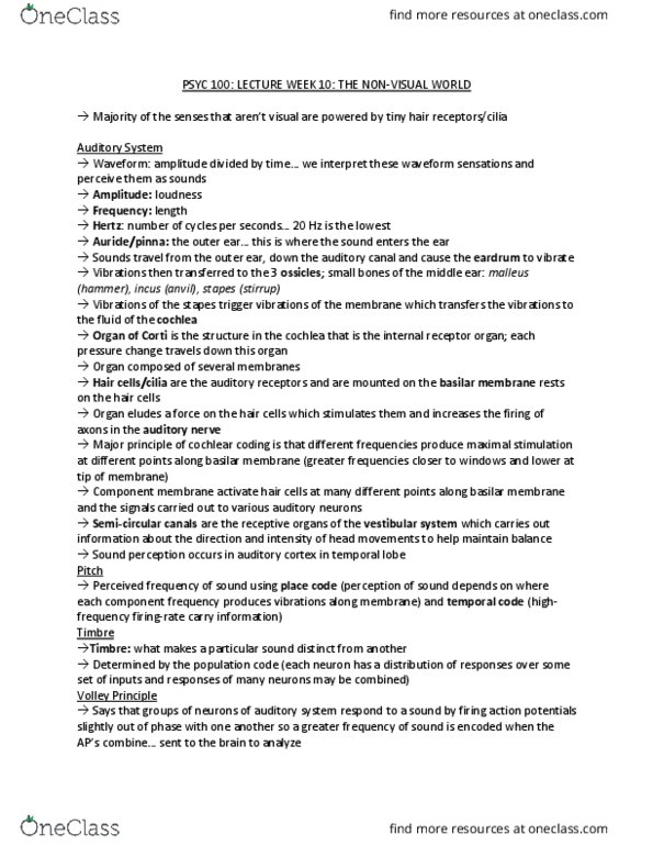 PSYC 100 Lecture Notes - Lecture 10: Incus, Basilar Membrane, Semicircular Canals thumbnail