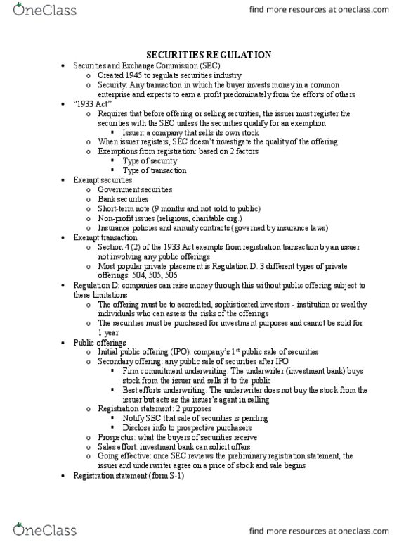 SMG LA 245 Lecture Notes - Lecture 12: Initial Public Offering, Securities Act Of 1933, Registration Statement thumbnail