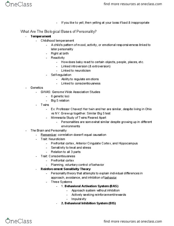 PSYCH 1100 Lecture Notes - Lecture 37: Genome-Wide Association Study, Prefrontal Cortex, Extraversion And Introversion thumbnail