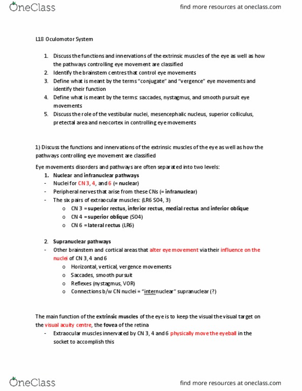 ACB 334 Lecture Notes - Lecture 18: Inferior Rectus Muscle, Medial Rectus Muscle, Superior Rectus Muscle thumbnail