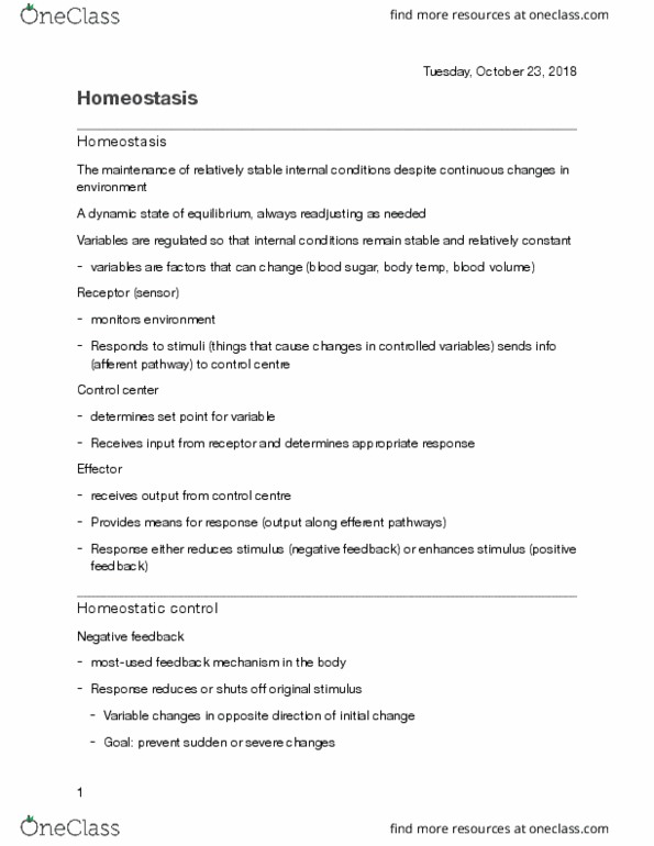 ANP 1105 Lecture Notes - Lecture 3: Positive Feedback, Cranial Nerves, Codocyte thumbnail