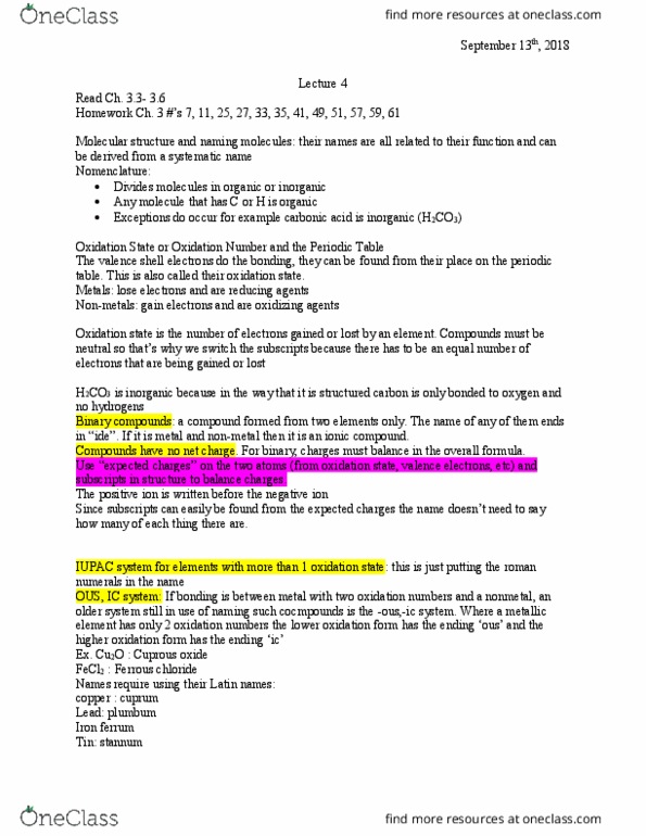 CHEM 112 Lecture Notes - Lecture 4: Ionic Compound, Nonmetal, Roman Numerals thumbnail