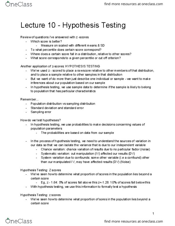 PSY 2106 Lecture Notes - Lecture 10: Statistical Hypothesis Testing, Sampling Error, Sampling Distribution thumbnail