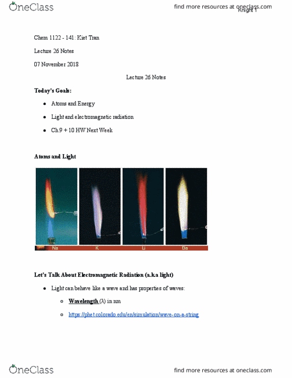CHEM 1122 Lecture Notes - Lecture 26: Emission Spectrum, Bohr Model thumbnail