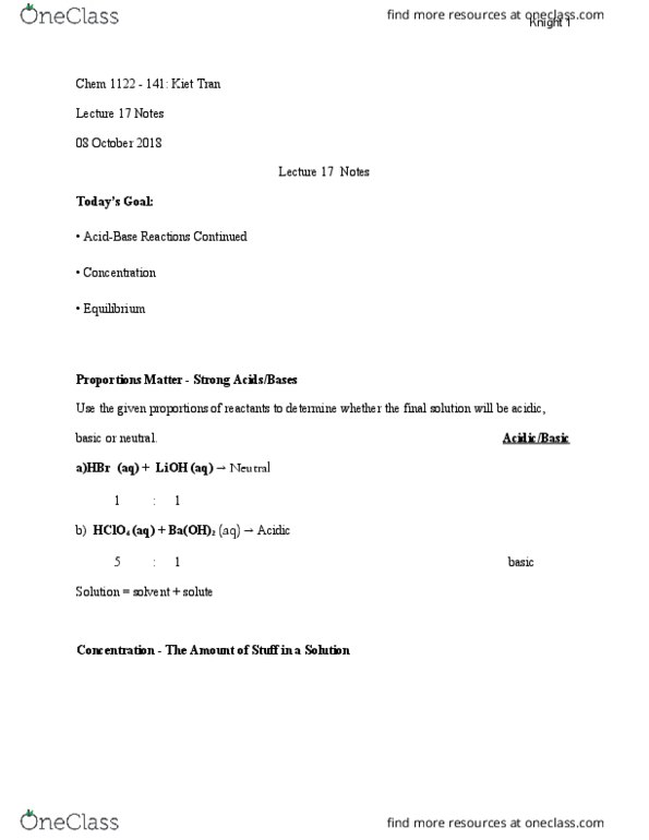 CHEM 1122 Lecture Notes - Lecture 17: Lithium Hydroxide, Sodium Chloride, Equilibrium Constant thumbnail