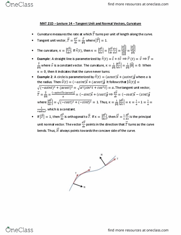 MAT 21D Lecture Notes - Lecture 14: Unit Vector, Dot Product thumbnail