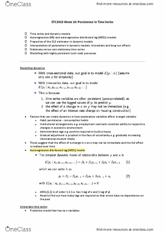 ETC2410 Lecture Notes - Lecture 10: Unit Root, Time Series, Univariate thumbnail