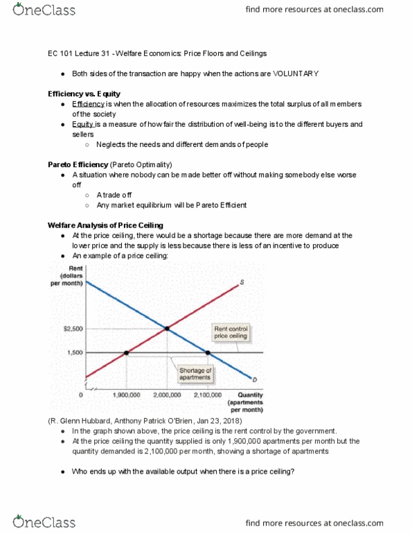 CAS EC 101 Lecture Notes - Lecture 31: Price Ceiling, Price Floor, Pareto Efficiency cover image