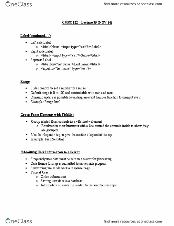 CMSC 122 Lecture Notes - Lecture 35: Hypertext Transfer Protocol thumbnail