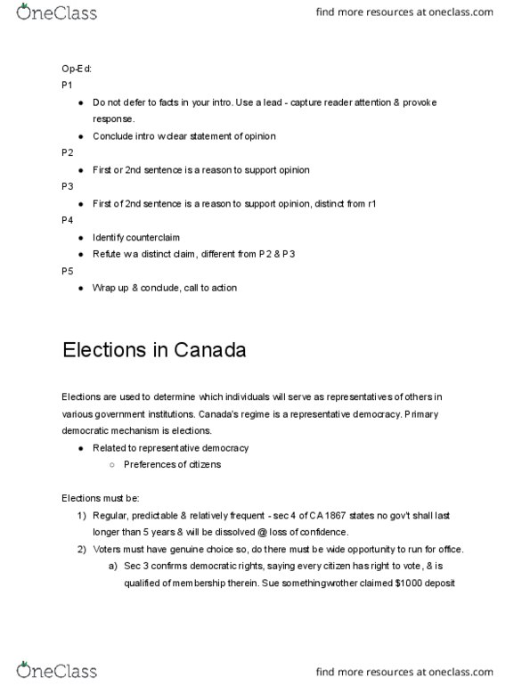 PO263 Lecture Notes - Lecture 8: Elections Canada, Counterclaim, Op-Ed thumbnail