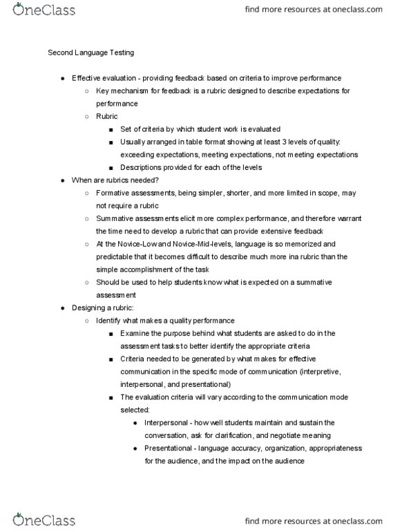 LLCU 424 Lecture Notes - Lecture 19: Summative Assessment, Language Testing, Formative Assessment thumbnail