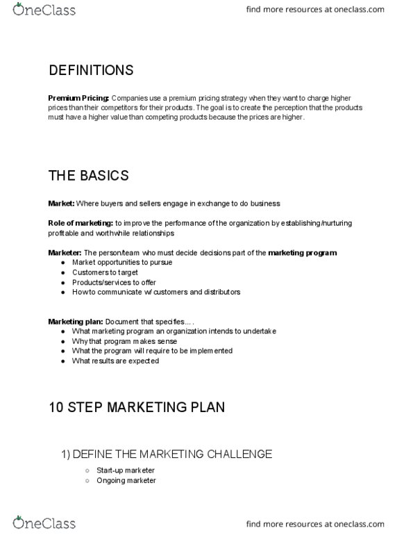 Business Administration 1220E Chapter Notes - Chapter 2: Marketing Plan, British Association For Immediate Care, Retail thumbnail