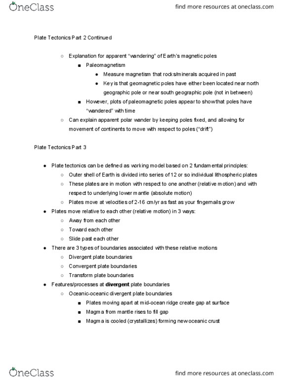 GEOL107 Lecture Notes - Lecture 21: Convergent Boundary, Mid-Ocean Ridge, Plate Tectonics thumbnail