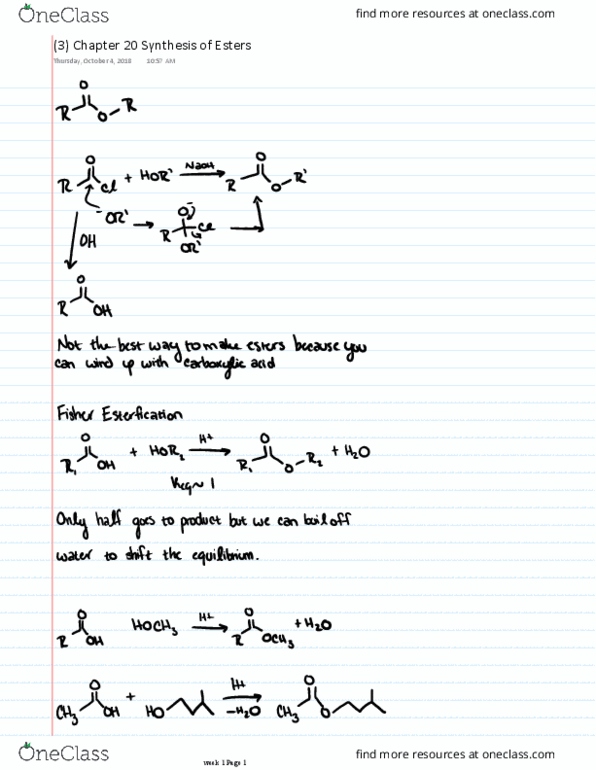 CHEM 40C Lecture 3: Chapter 20 Synthesis of Esters thumbnail