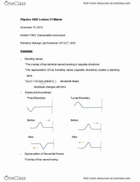 PHYSICS 1A03 Lecture Notes - Lecture 21: Standing Wave, Linear Density, Density cover image