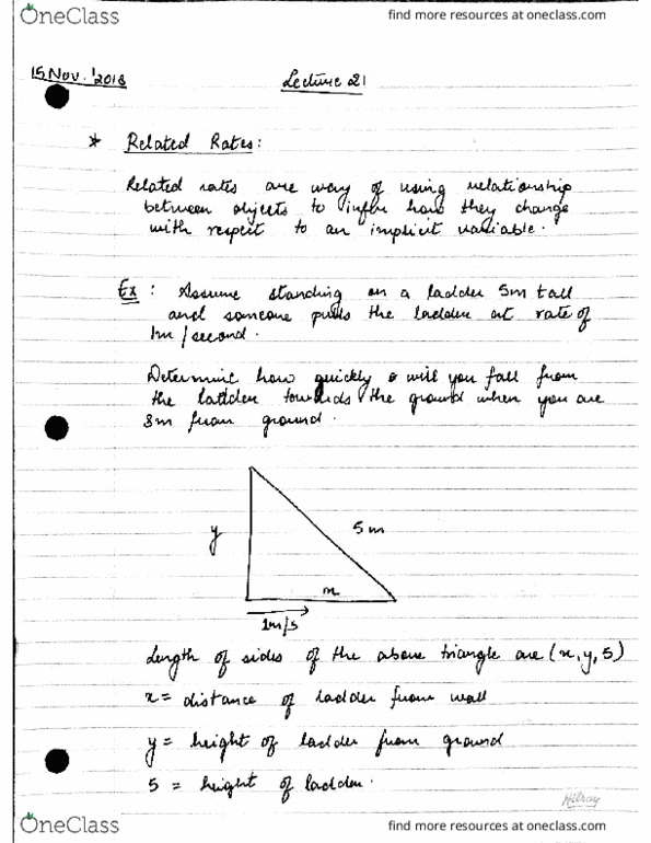 MAT137Y5 Lecture 21: RELATED RATES AND MEAN VALUE THEORAM cover image