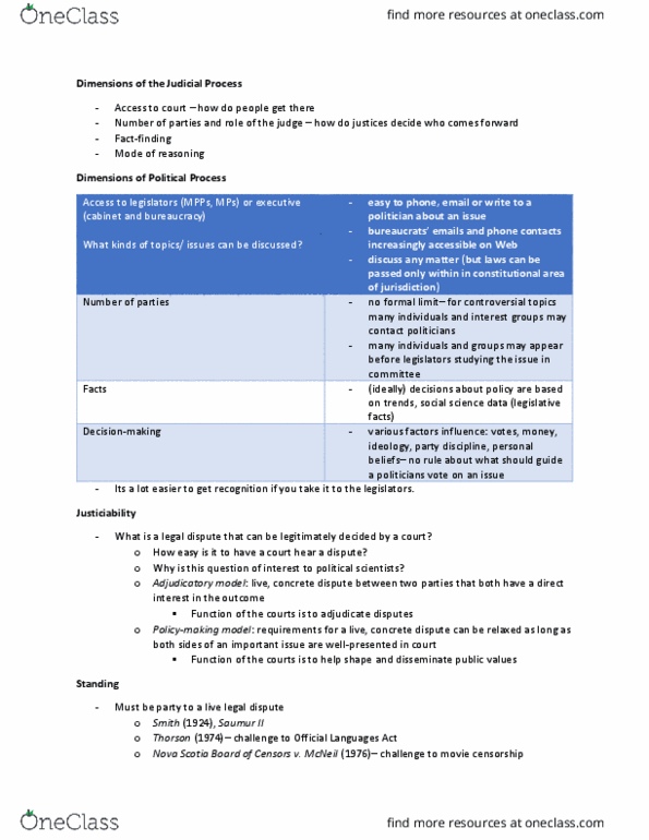 POLS 3130 Lecture Notes - Lecture 6: Film Censorship, Justiciability, Alan Borovoy thumbnail