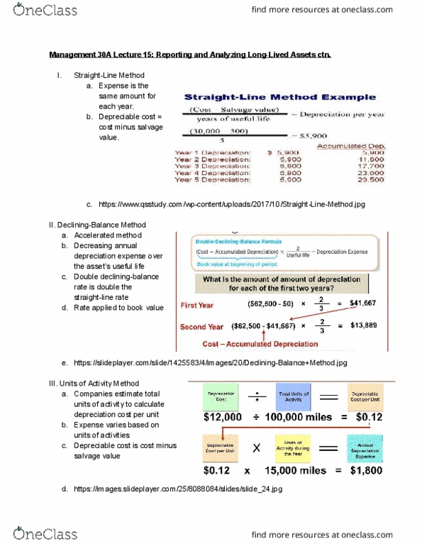 MGMT 30A Lecture Notes - Lecture 15: Financial Statement, Macrs cover image