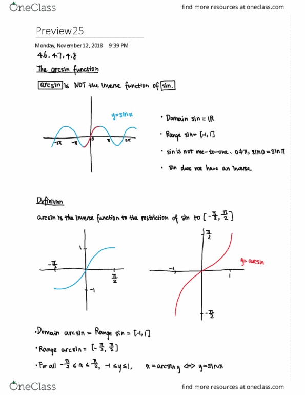 MAT137Y1 Chapter 4.6: The Arcsin function thumbnail