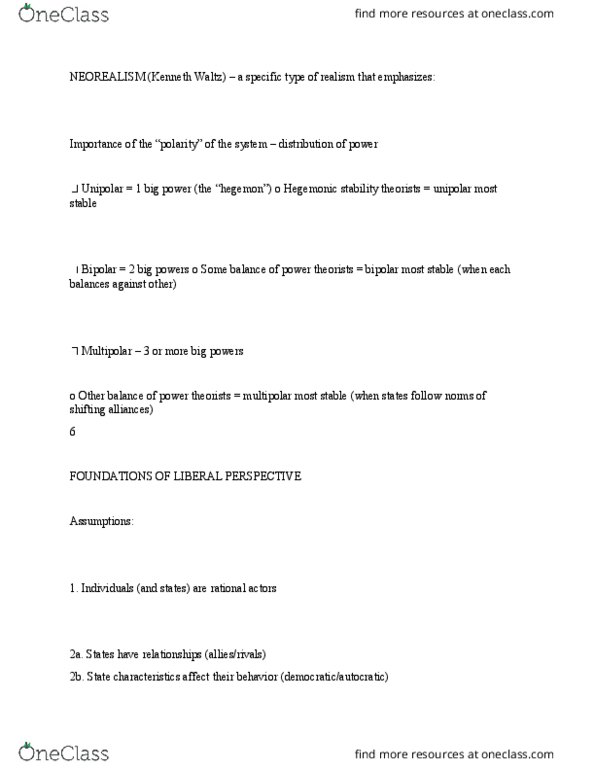 POL 3 Lecture Notes - Lecture 4: Kenneth Waltz, Hegemony thumbnail