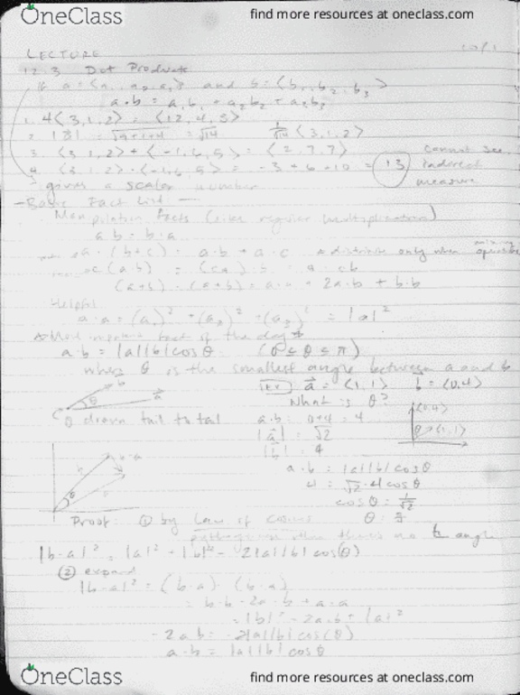 MATH 126 Lecture 3: Ch.12.3 Dot Product thumbnail