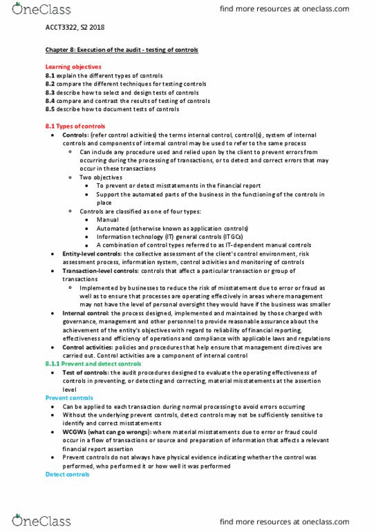ACCT3322 Chapter Notes - Chapter 8: Internal Control, Audit Risk, Audit Evidence thumbnail