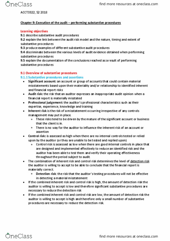 ACCT3322 Chapter Notes - Chapter 9: Audit Risk, Audit Evidence, Financial Statement thumbnail