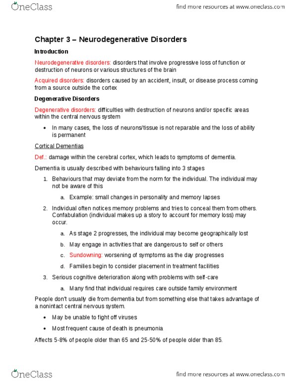 PSYC31H3 Chapter Notes - Chapter 3: Thrombosis, Generalised Tonic-Clonic Seizure, Hemiparesis thumbnail