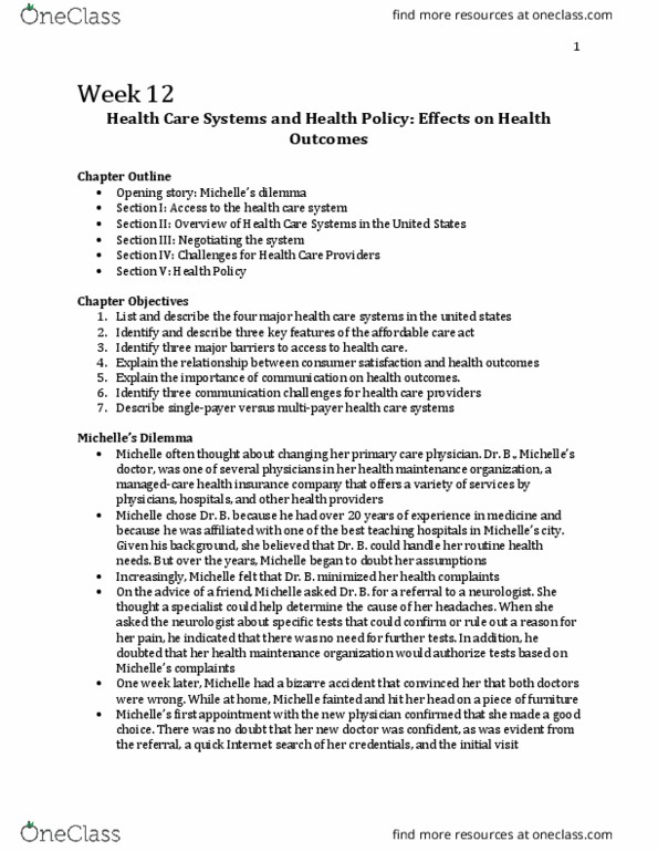 Psychology 2036A/B Lecture Notes - Lecture 12: Health Maintenance Organization, Primary Care Physician, Patient Protection And Affordable Care Act thumbnail
