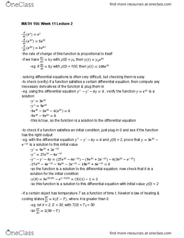 MATH 154 Lecture 32: solving differential equations cover image