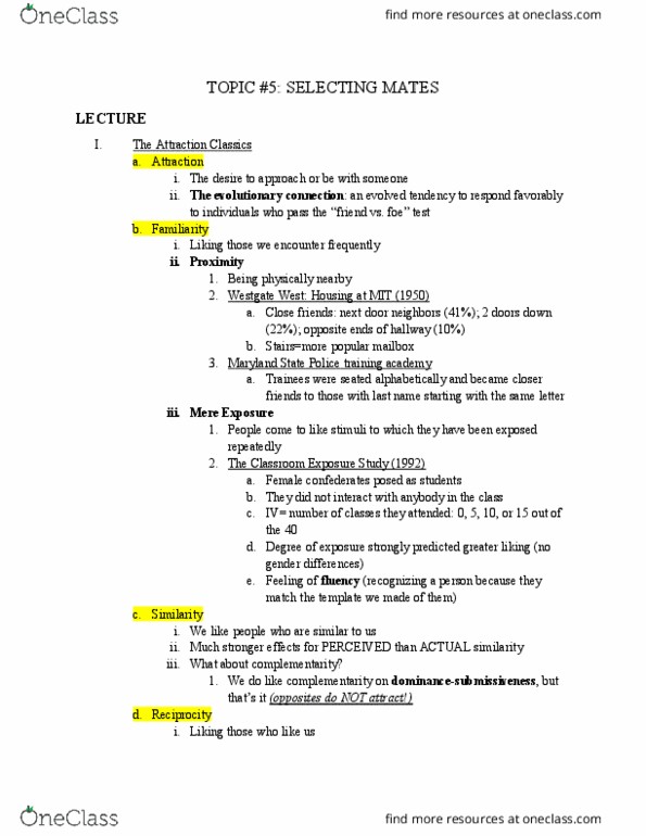 PSC 51 Lecture Notes - Lecture 5: Maryland State Police, Physical Attractiveness, Speed Dating thumbnail
