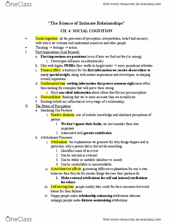 PSC 51 Chapter Notes - Chapter 4: Confirmation Bias, Positive Illusions, Social Cognition thumbnail